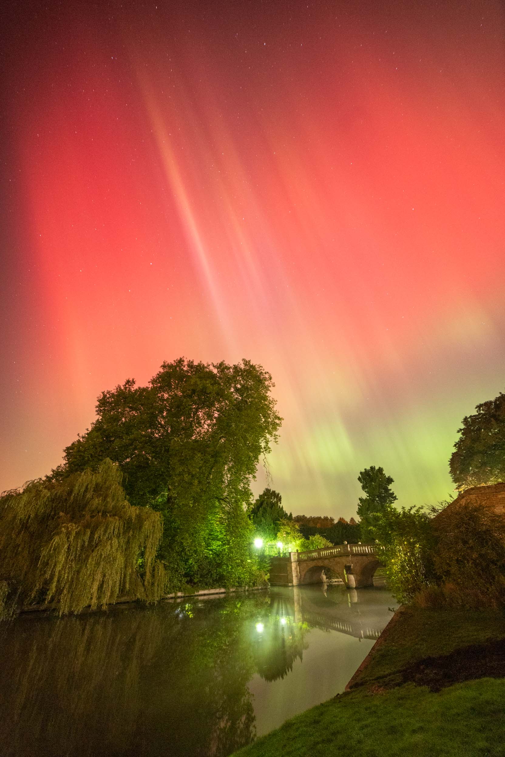 Aurora over Clare bridge, October 2024, during a huge burst of activity just after midnight