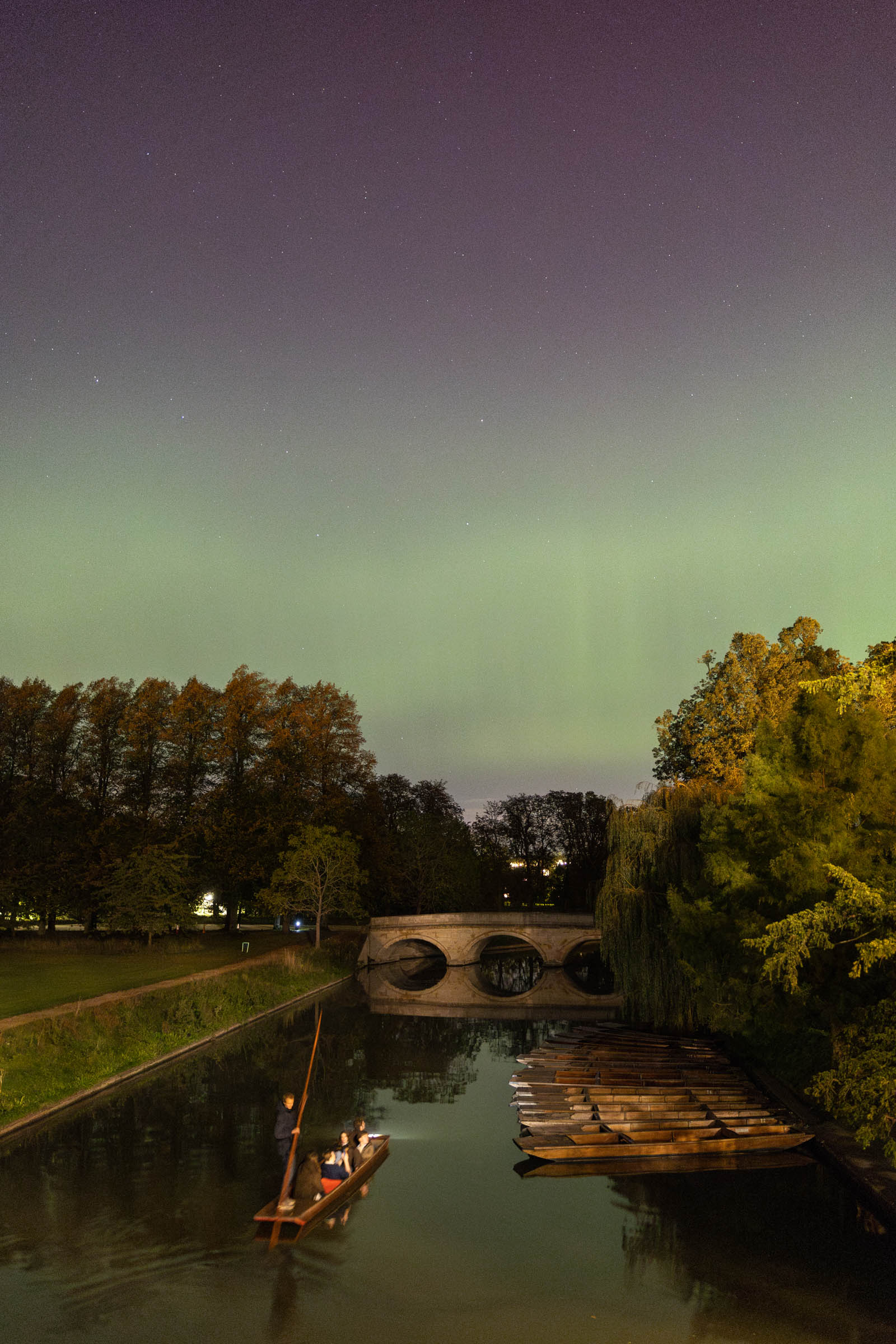 Students enjoy punting after dark as the aurora builds up, October 2024