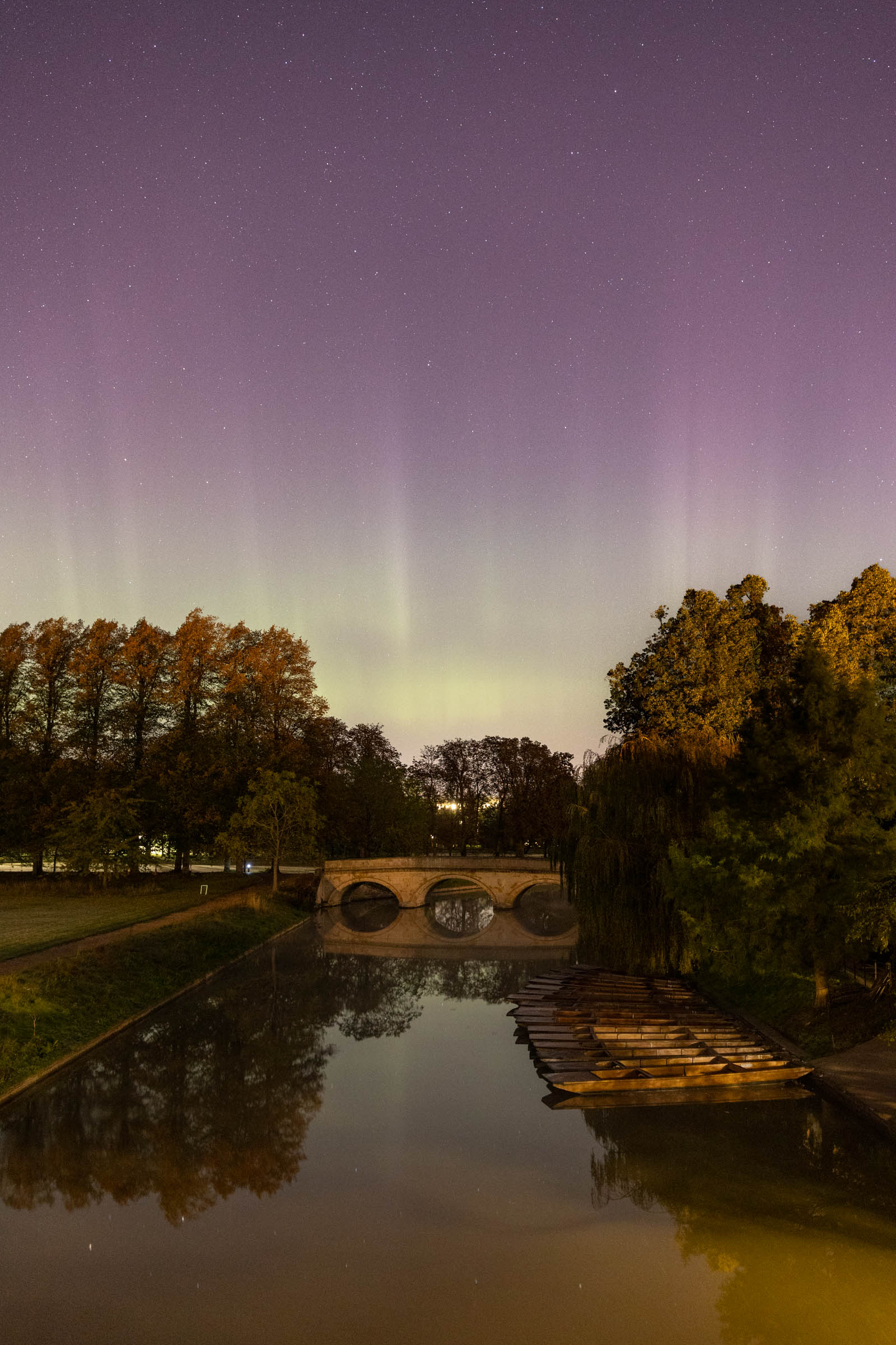 Aurora over Trinity college and the river Cam, October 2024