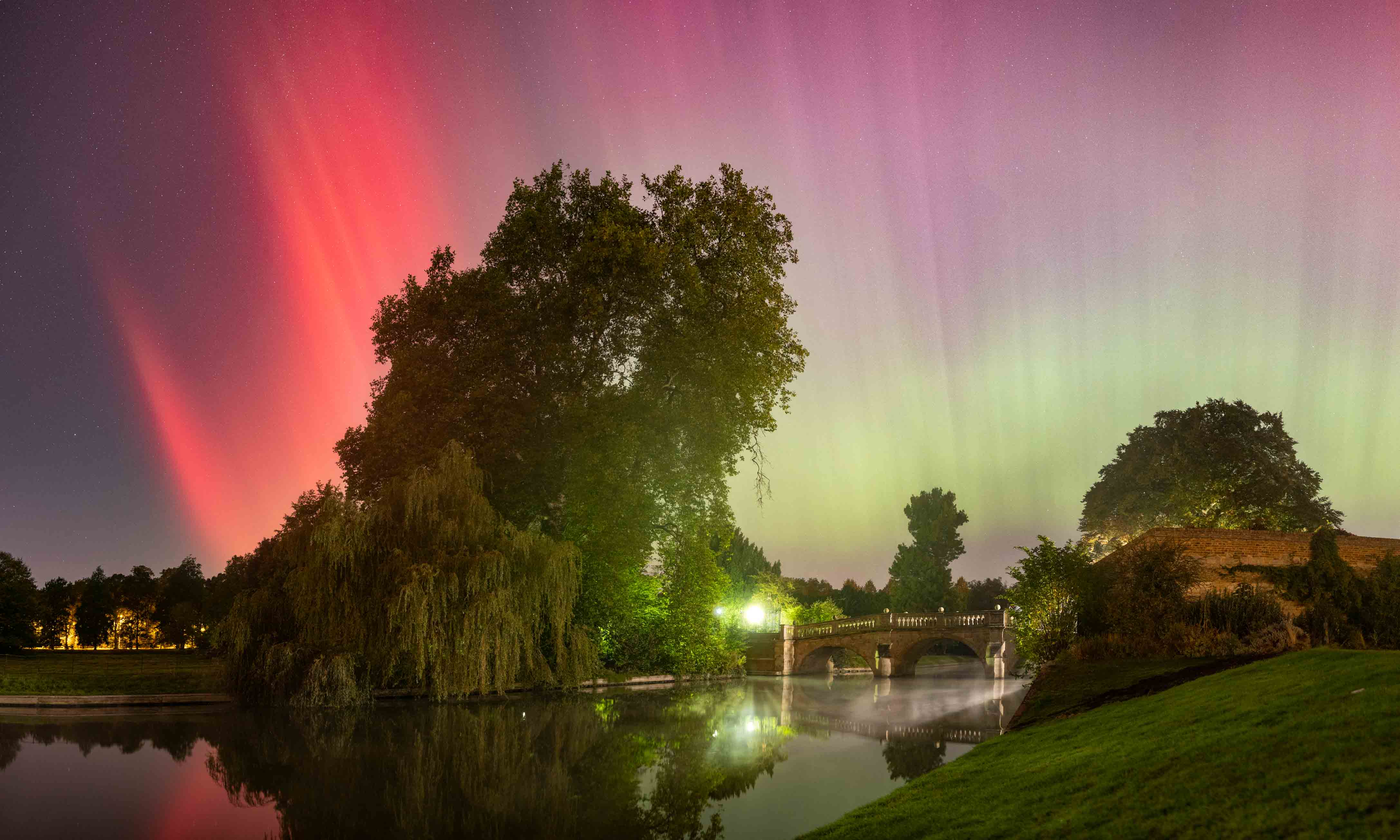 Aurora over Clare bridge, October 2024, during a huge burst of activity just after midnight