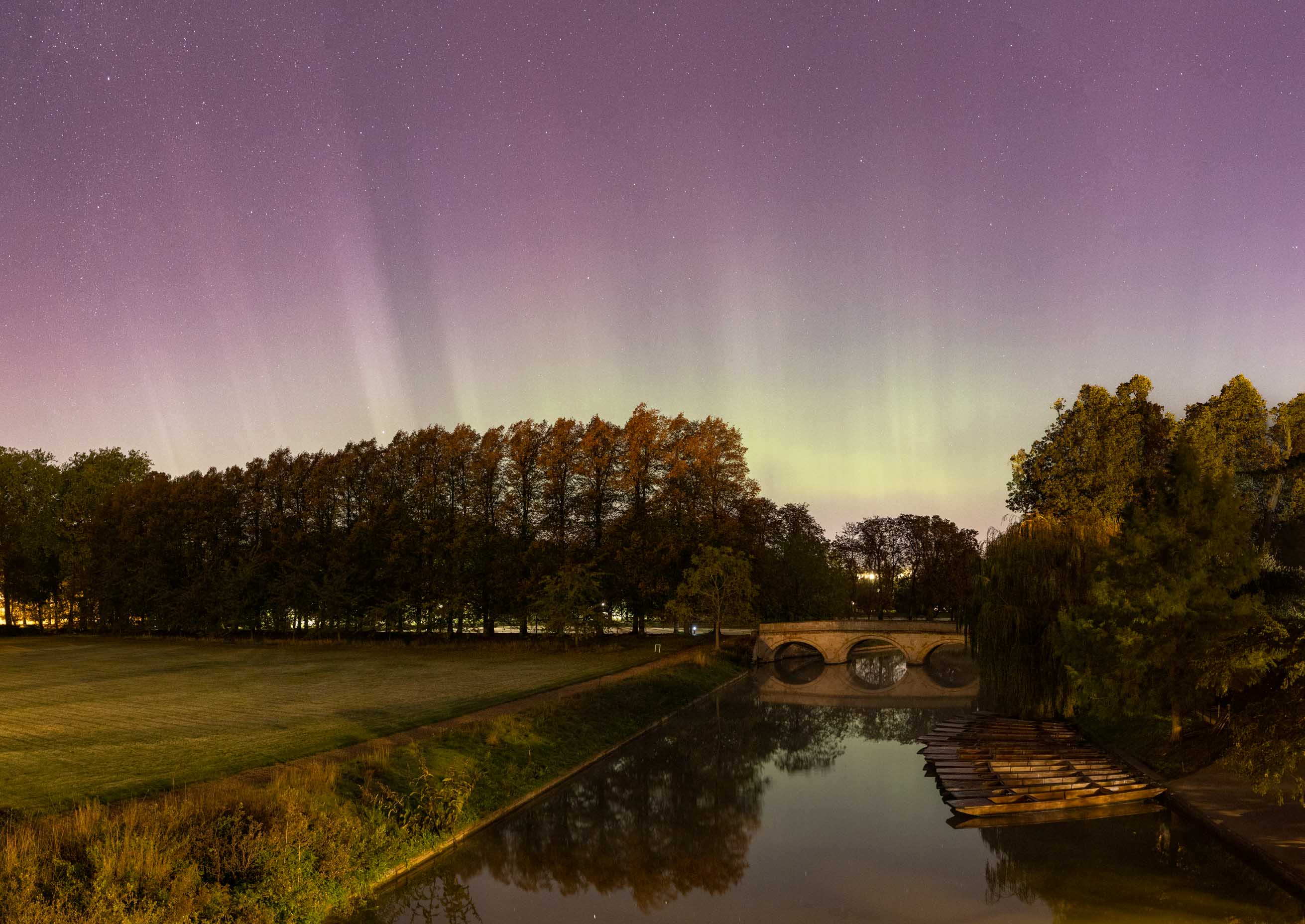 Aurora over Trinity college and the river Cam, October 2024